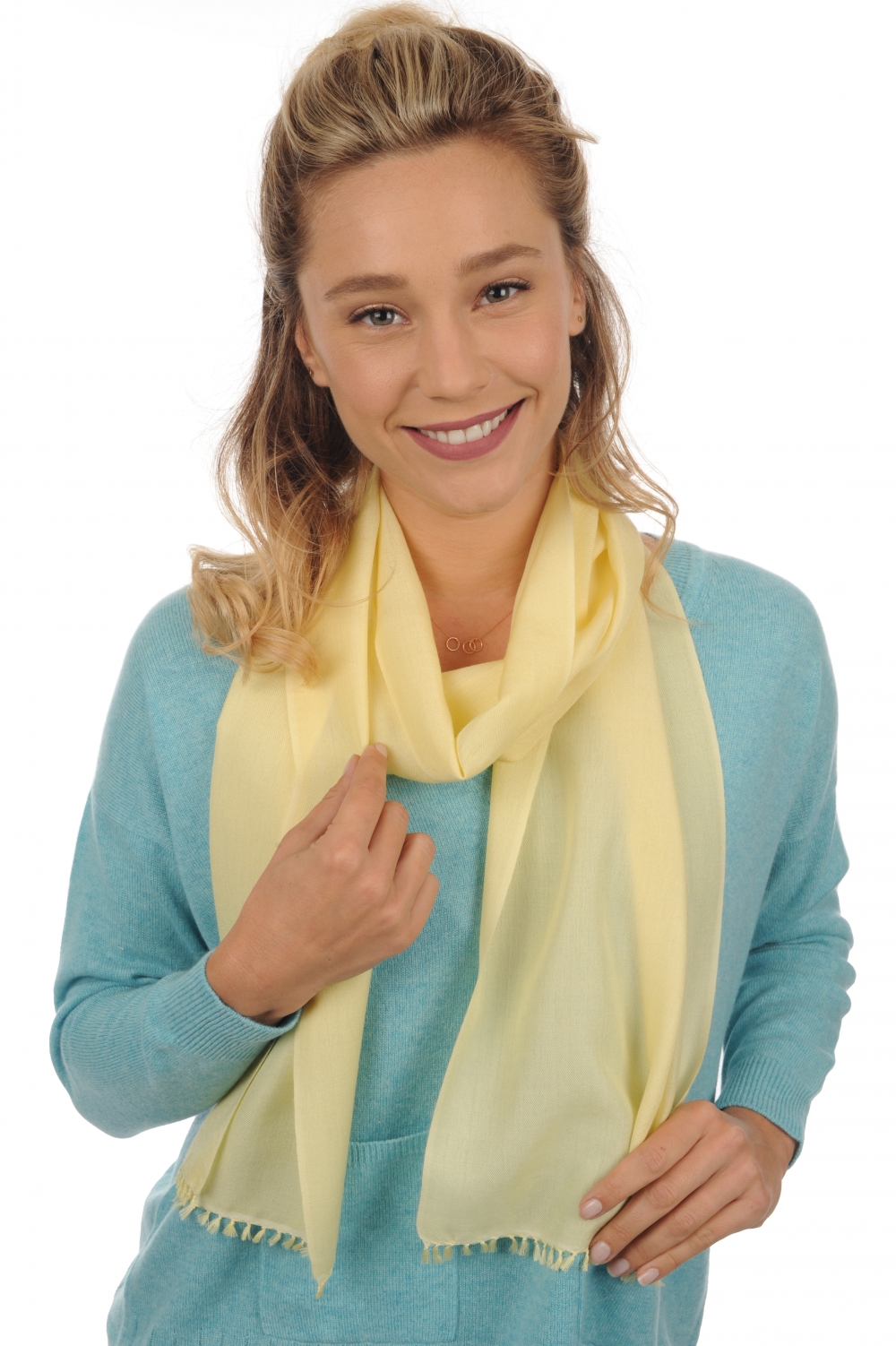 Cashmere & Zijde dames kasjmier sjaals scarva pastel geel 170x25cm